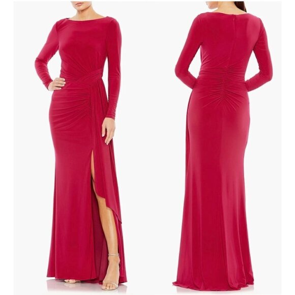 MAC DUGGAL Long Sleeve Jersey Evening Gown in Berry Size US 4 - Picture 1 of 9
